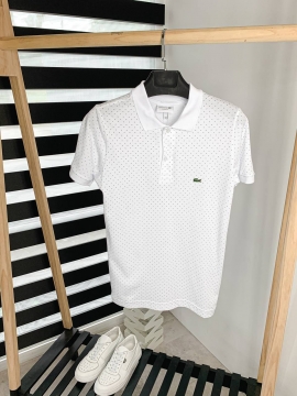 Біле чоловіче поло Lacoste в дрібну точку Ф-886