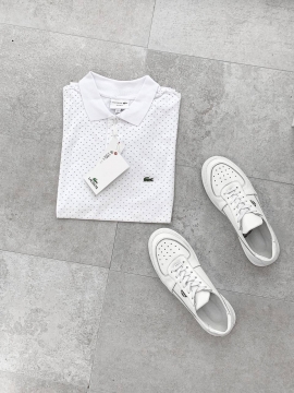 Біле чоловіче поло Lacoste в дрібну точку Ф-886