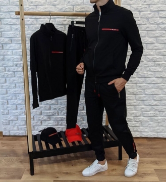 Мужской брендовый черный спортивный костюм Prada К-399