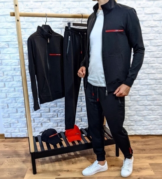 Мужской брендовый черный спортивный костюм Prada К-399