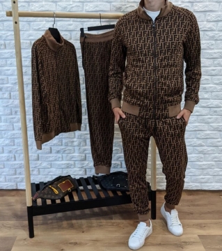 Коричневый мужской брендовый костюм Fendi К-400