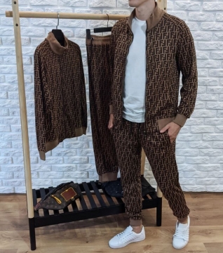 Коричневый мужской брендовый костюм Fendi К-400