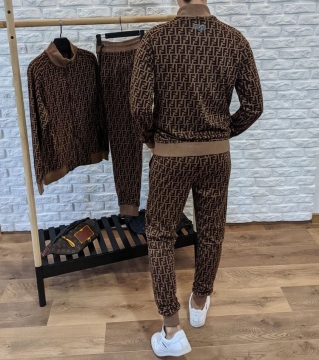 Коричневый мужской брендовый костюм Fendi К-400