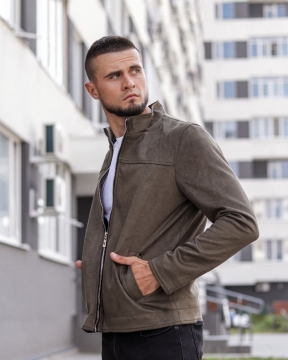 Стильный мужской темный замшевый бомбер К-509