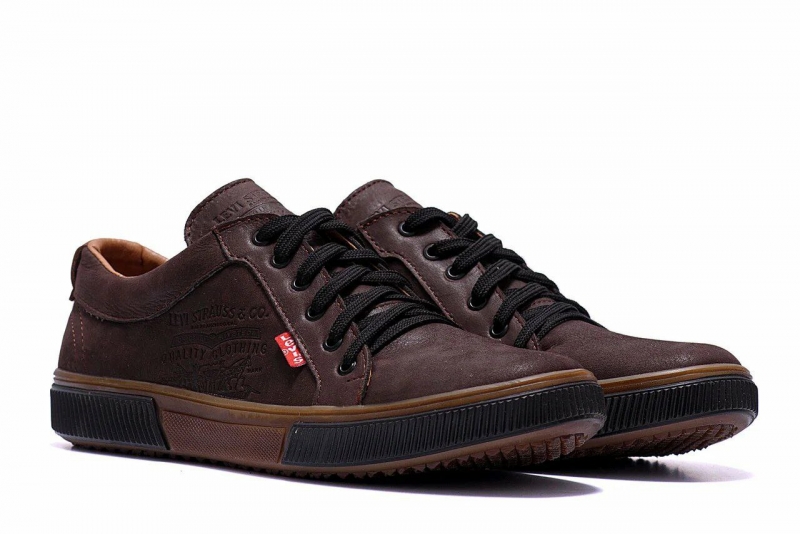 Коричневые мужские кожаные кеды Levis Т-418