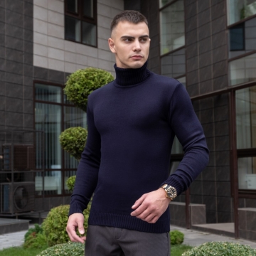 Темно синий мужской осенний свитер под горло Т-538