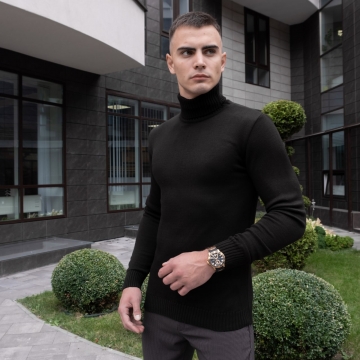 Черный мужской свитер с горлом Т-539