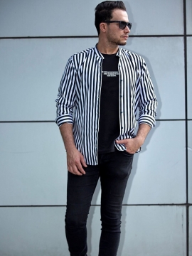 Белая мужская рубашка в полоску на кнопках Р-984