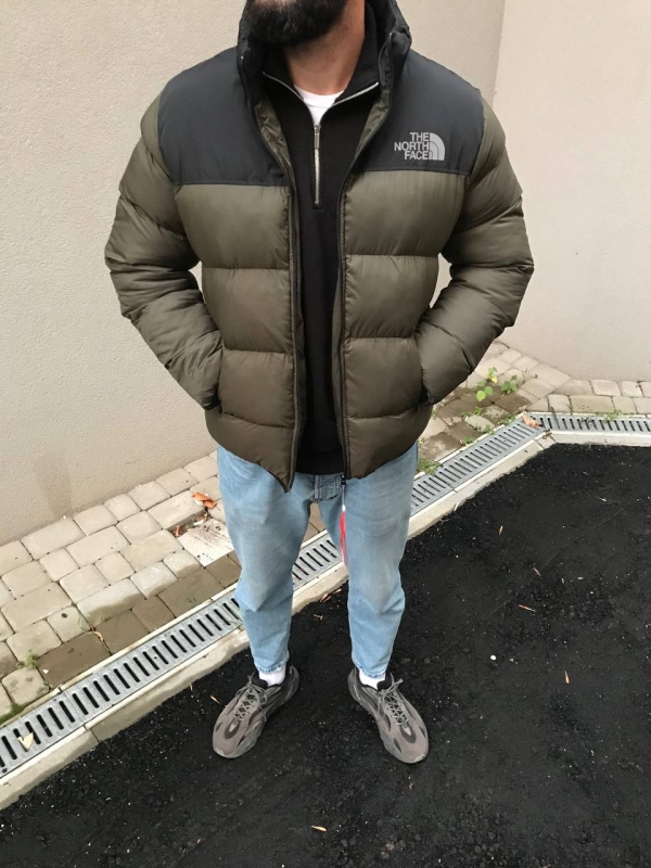 Мужской пуховик The north face цвета хаки К-591