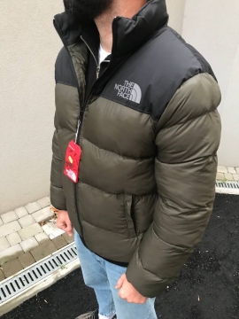 Мужской пуховик The north face цвета хаки К-591
