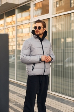 Короткая серая мужская зимняя курточка К-599