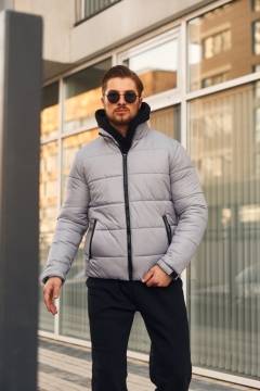 Короткая серая мужская зимняя курточка К-599