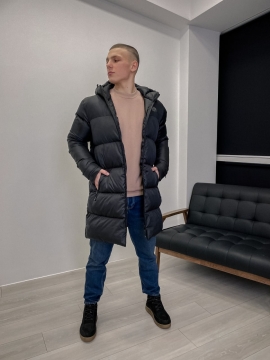 Черный длинный мужской пуховик TNF К-618