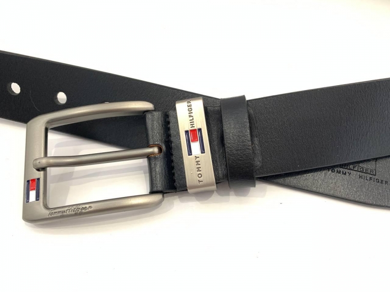 Мужской кожаный черный ремень Tommy Р-226