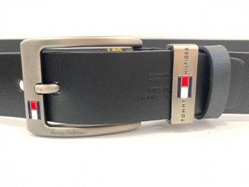 Мужской кожаный черный ремень Tommy Р-226