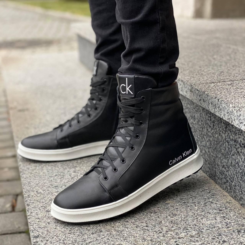 Високі шкіряні черевики Calvin з білою підошвою Т-575