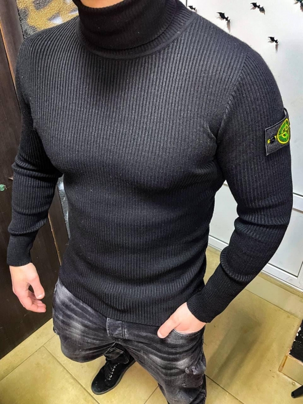 Черный мужской свитер под горло Stone Island Т-631