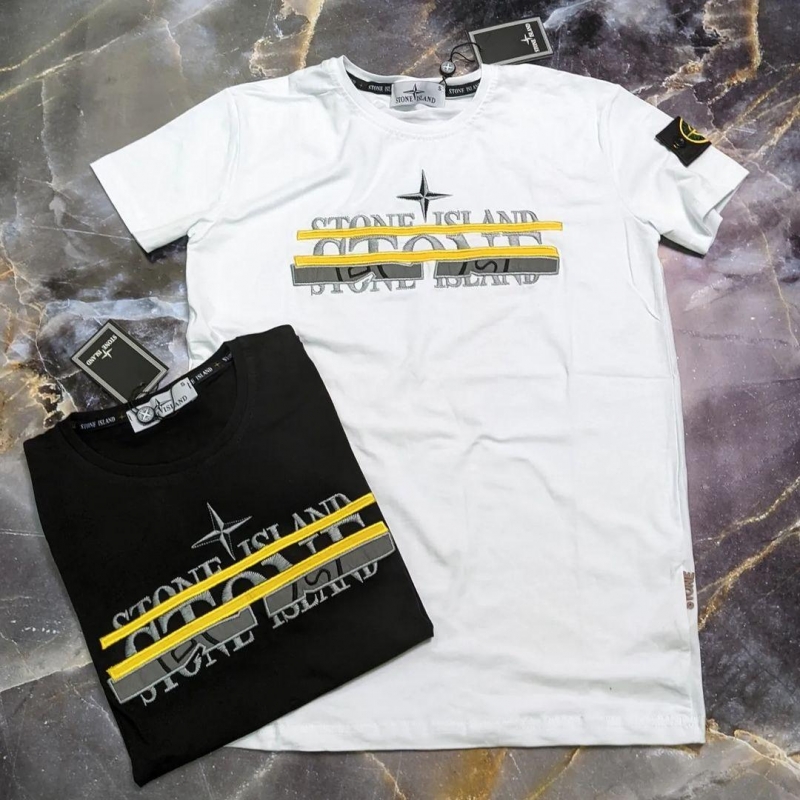 Мужская футболка Stone Island (черная и белая) Ф-939
