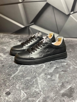 Черные мужские кеды Calvin из натуральной кожи Т-579