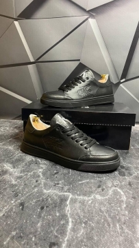 Черные мужские кеды Calvin из натуральной кожи Т-579
