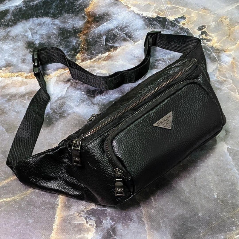 Кожаная мужская брендовая сумка бананка Prada S-60