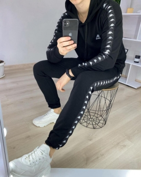 Весенний черный спортивный костюм Kappa с капюшоном К-456