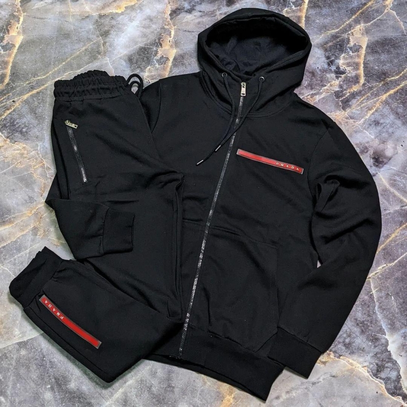 Мужской черный брендовый спортивный костюм Prada К-457