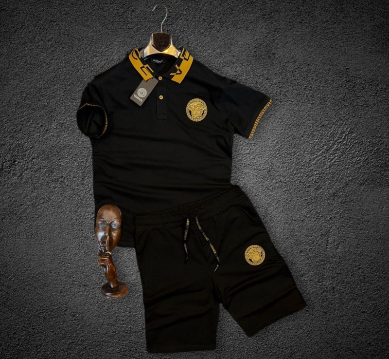 Черный летний комплект шорты и футболка Versace К-461