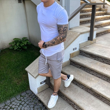 Стильные серые мужские брючные шорты С-371