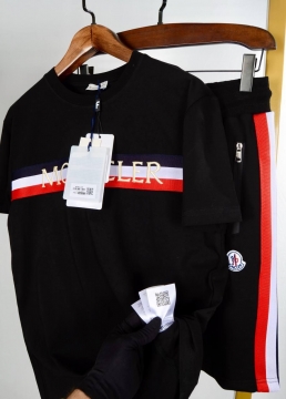 Чорний брендовий комплект Moncler шорти та футболка К-502