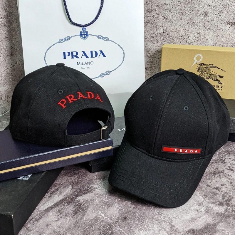 Черная кепка Prada с красным логотипом К-98