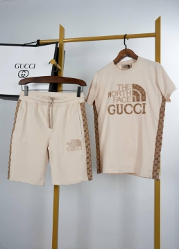 Брендовый бежевый мужской летний костюм Gucci К-512