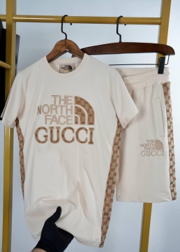 Брендовый бежевый мужской летний костюм Gucci К-512