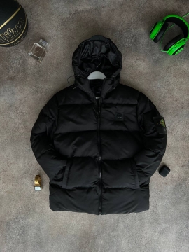 Черная брендовая мужская куртка Stone island на зиму К-798