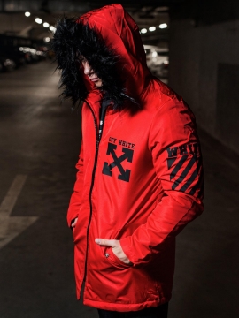 Яркая мужская парка off white на раннюю зиму К-825
