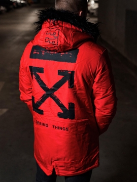 Яркая мужская парка off white на раннюю зиму К-825