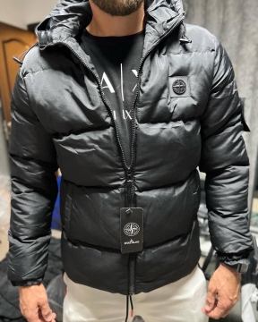 Брендовая мужская черная зимняя куртка Stone island К-827