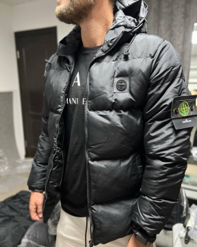 Брендовая мужская черная зимняя куртка Stone island К-827
