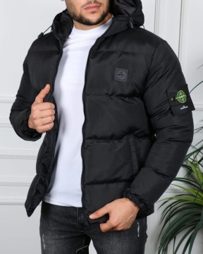 Брендовая мужская черная зимняя куртка Stone island К-827