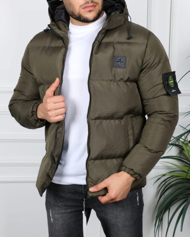 Модная брендовая зимняя куртка Stone Island хаки К-828