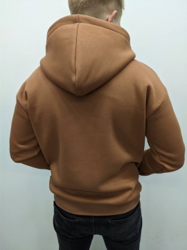 Теплая коричневая мужская кофта на молнии с капюшоном К-775