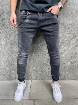 Темно серые модные джинсы с цепочкой Д-693