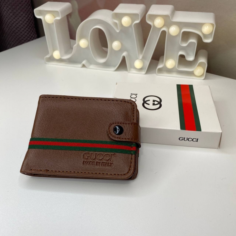 Коричневый мужской маленький кошелек Gucci из экокожи К-99