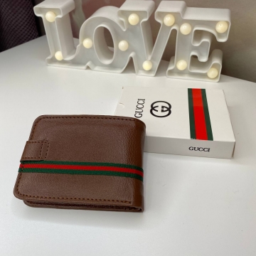 Коричневый мужской маленький кошелек Gucci из экокожи К-99