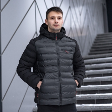 Стильна чоловіча двокольорова зимова куртка з капюшоном К-909