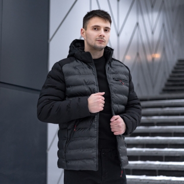 Стильна чоловіча двокольорова зимова куртка з капюшоном К-909