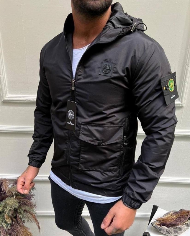 Модная черная брендовая ветровка Stone Island К-930