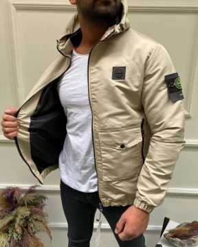 Бежева чоловіча ветровка брендова Stone island з капюшоном К-932