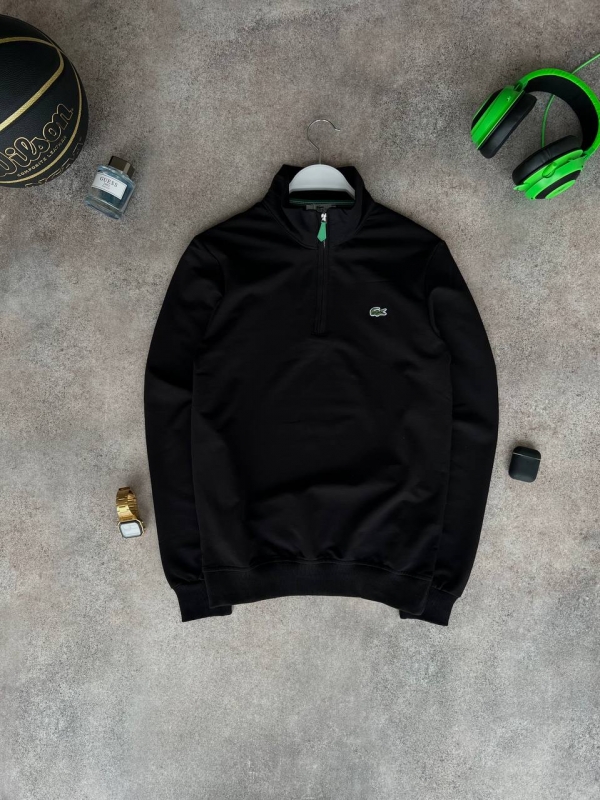 Черная мужская кофта lacoste с молнией на шее Т-842