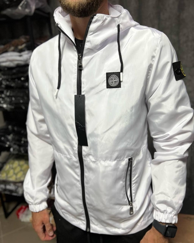 Белая мужская брендовая ветровка Stone island К-949